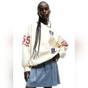 NWT H&M Oversized Printed Sweatshirt  NYC, USA, The City Life Light Beige Size M